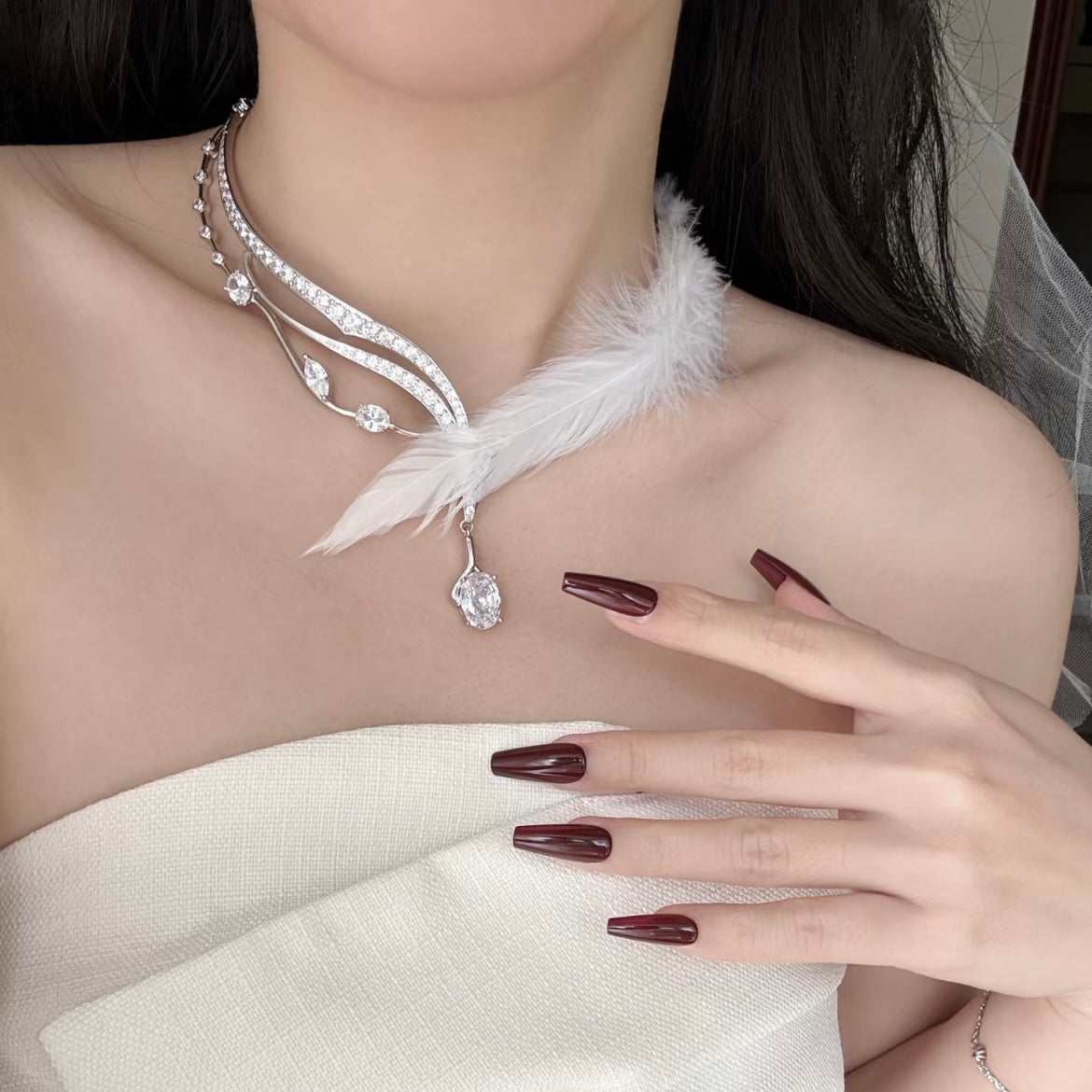 Kitten's Wedding Feather Necklace