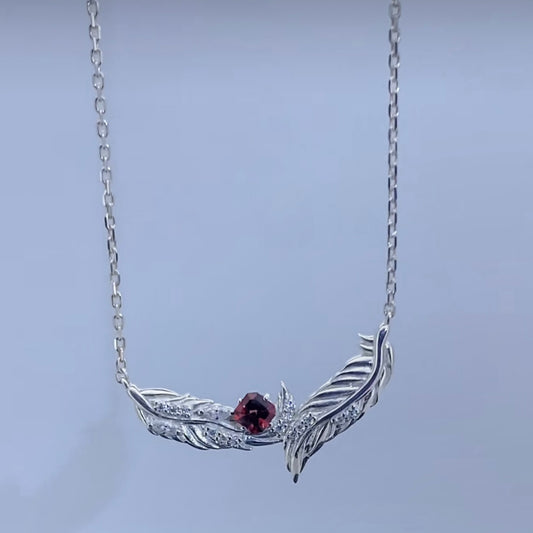 Sylus Feather Necklace — 925 Sterling Silver with Red Tourmaline