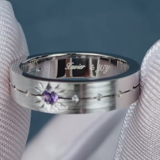 Star Brushed Finish Couple Rings