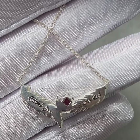 Sylus Feather Necklace — 925 Sterling Silver with Red Tourmaline