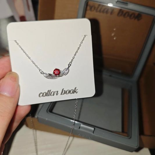 Sylus Feather Necklace — 925 Sterling Silver with Natural Garnet